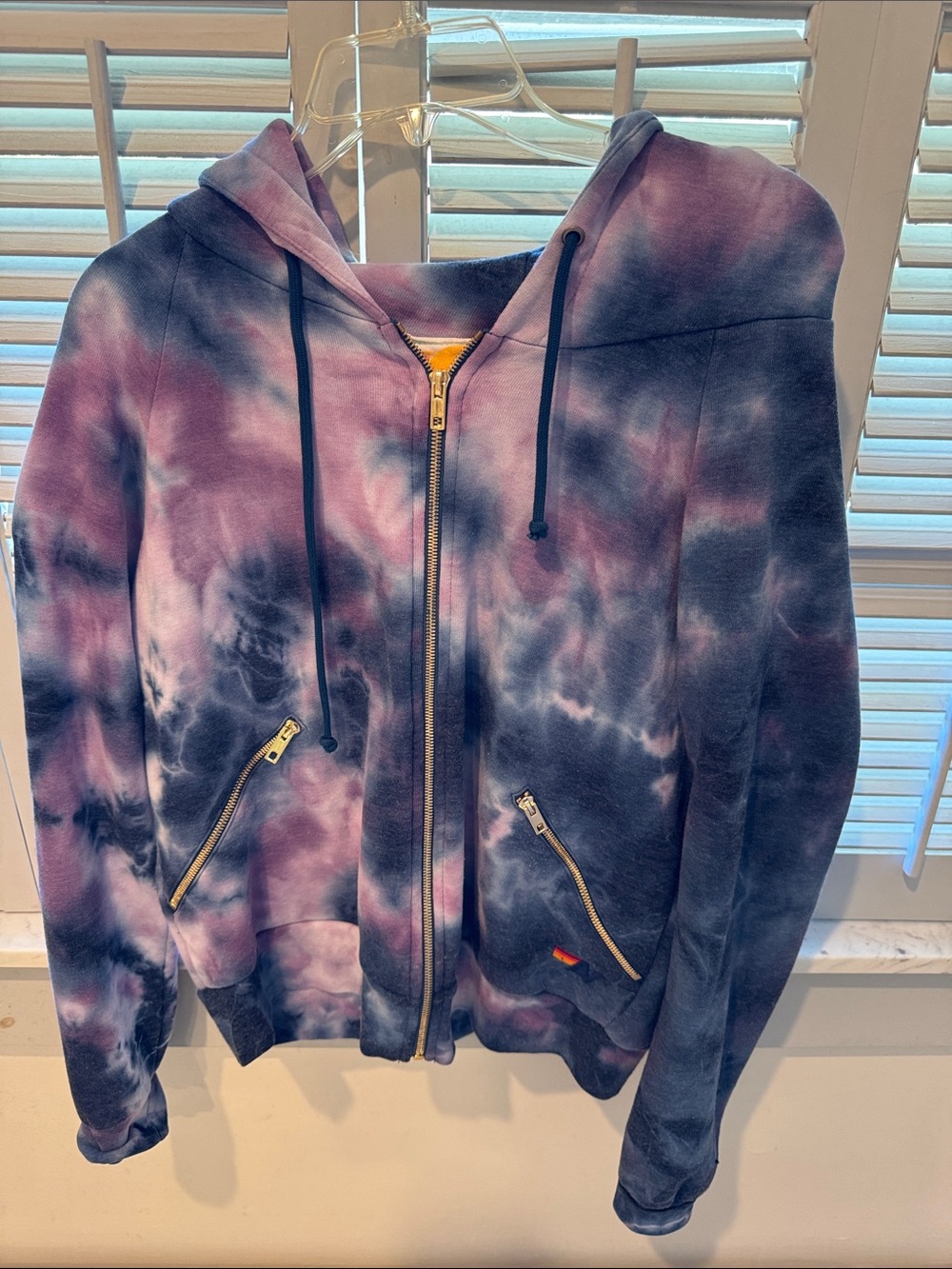 Aviator Nation Purple and Navy Tie-Dye Zip Hoodie
